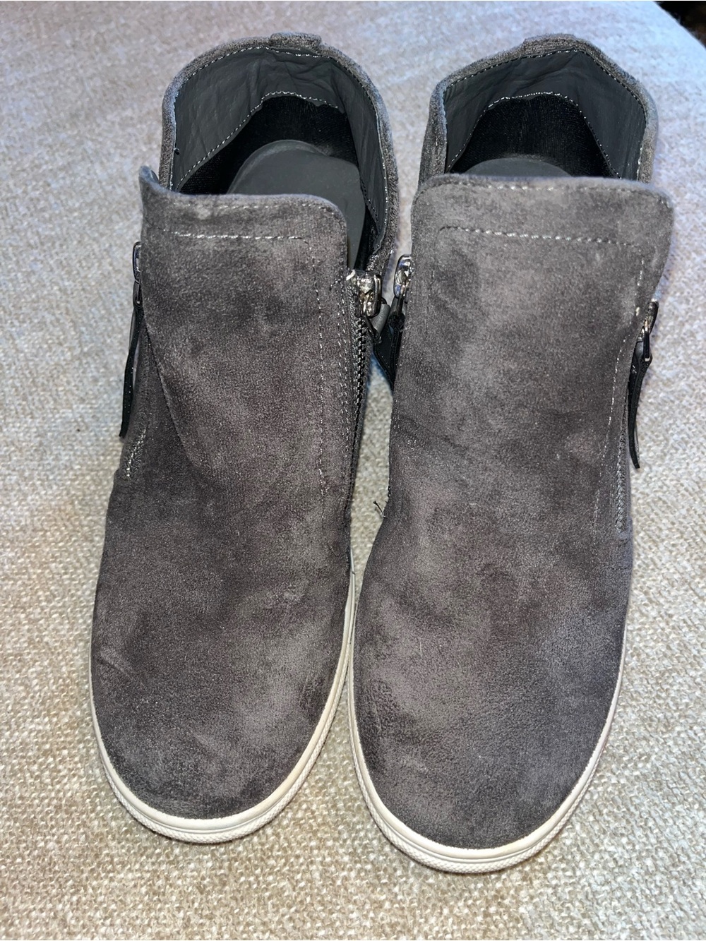 Madden Girl Charcoal Suede Zip-Accent Ankle Booties